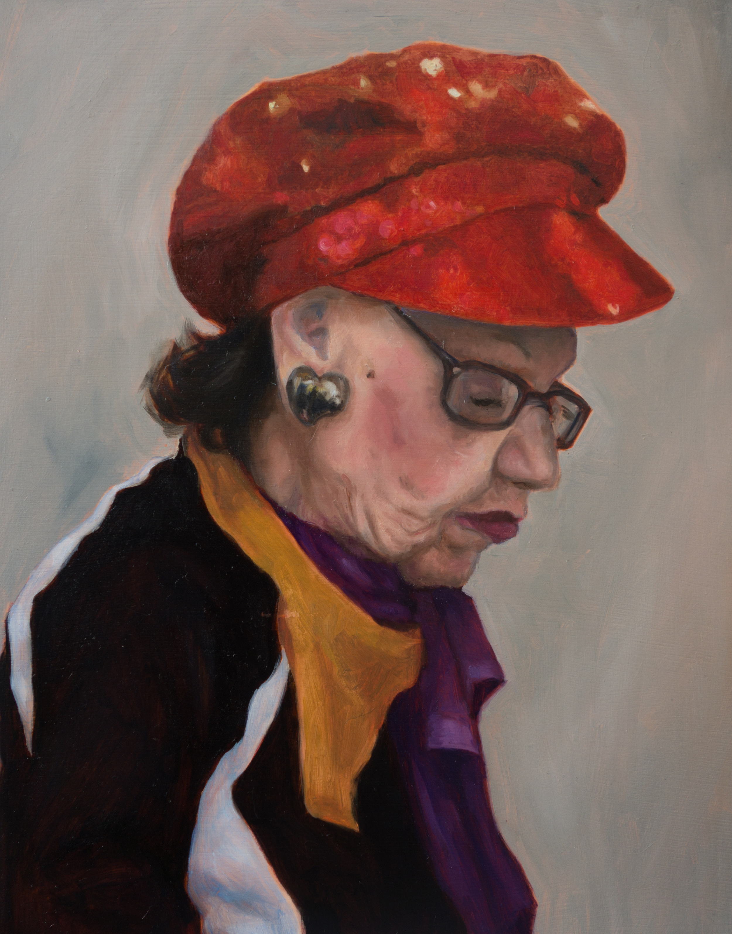 Lady in Red Sequin Hat