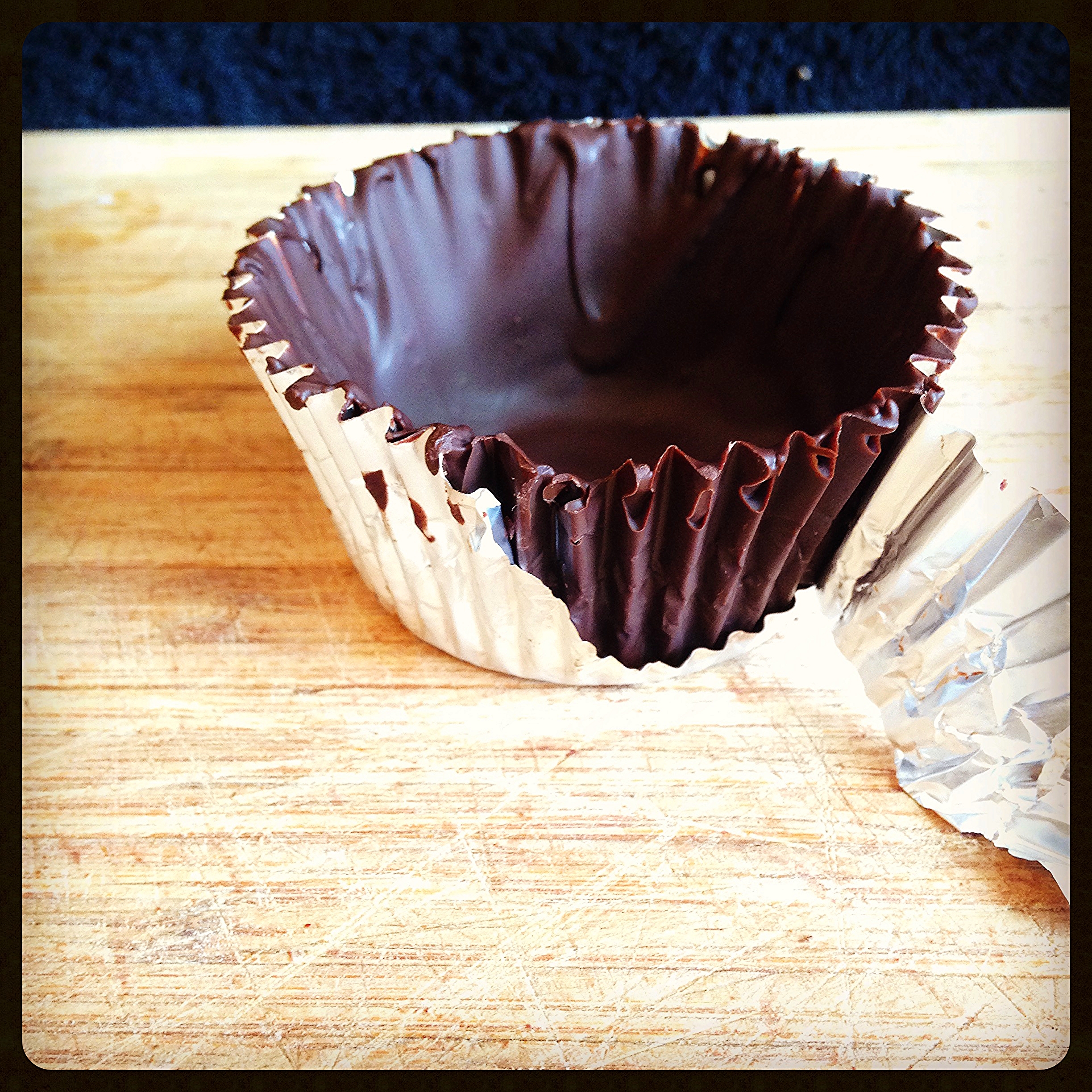 Removing the chocolate cup foil 