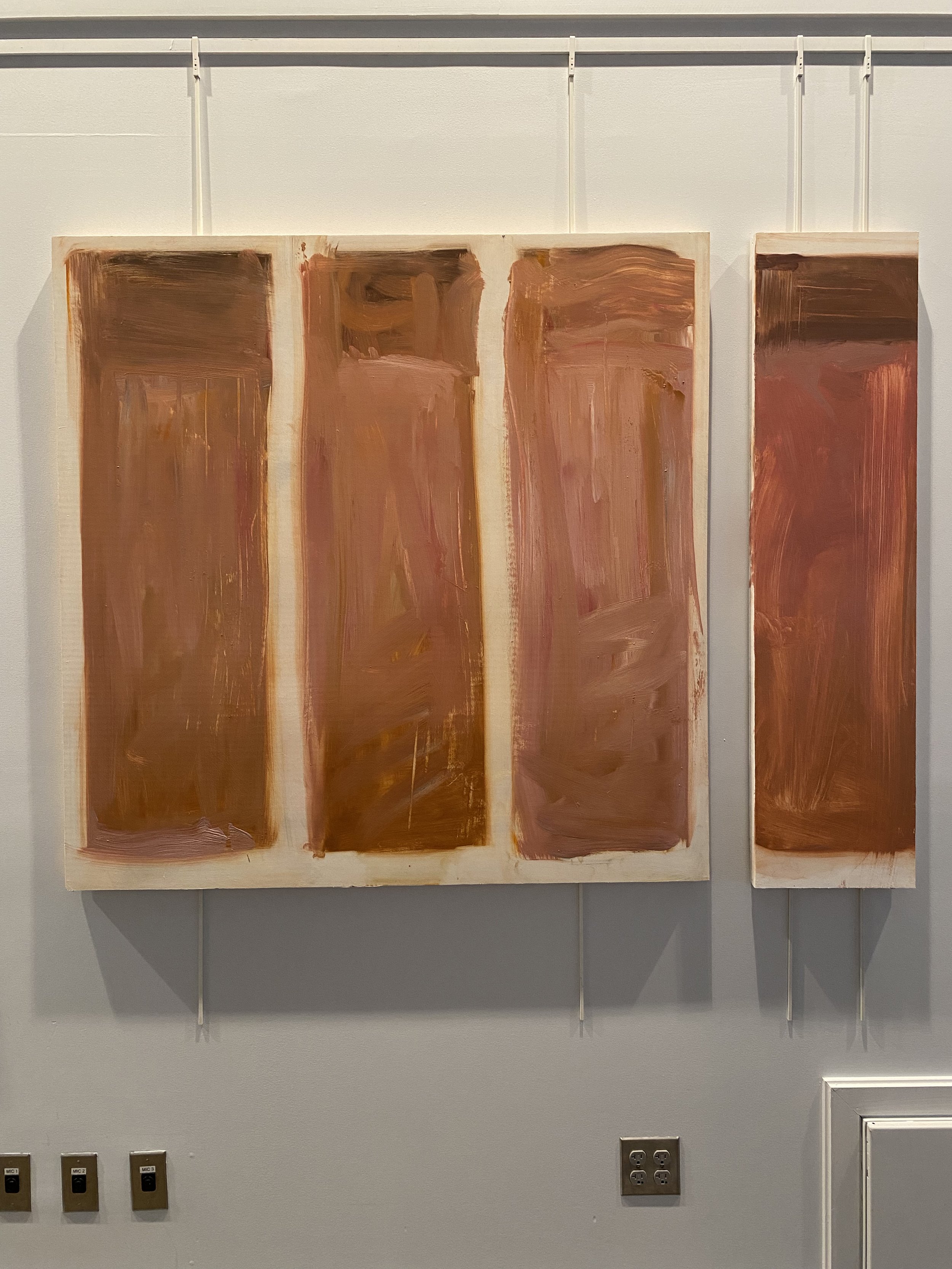 Pink Erasers (Diptych), 48x48 &amp; 48x12, oil on panels