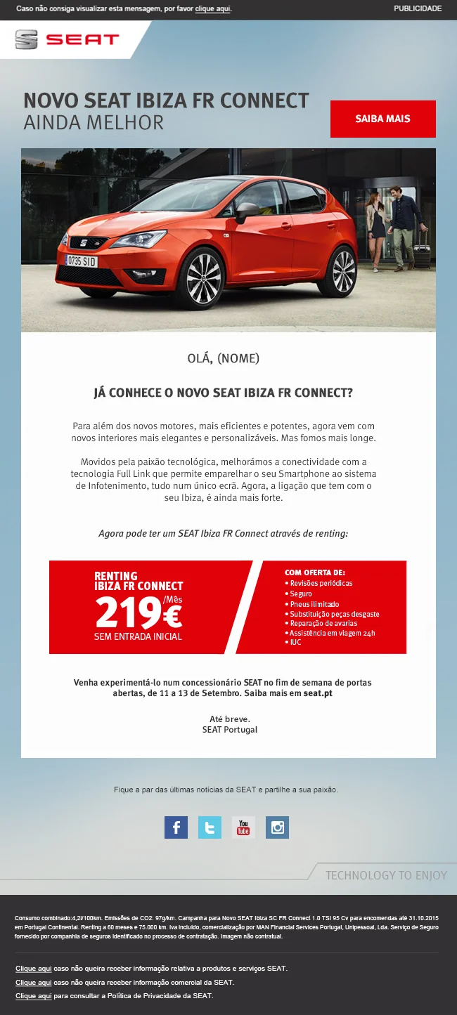 Novo Seat Ibiza FR Connect - Emailing