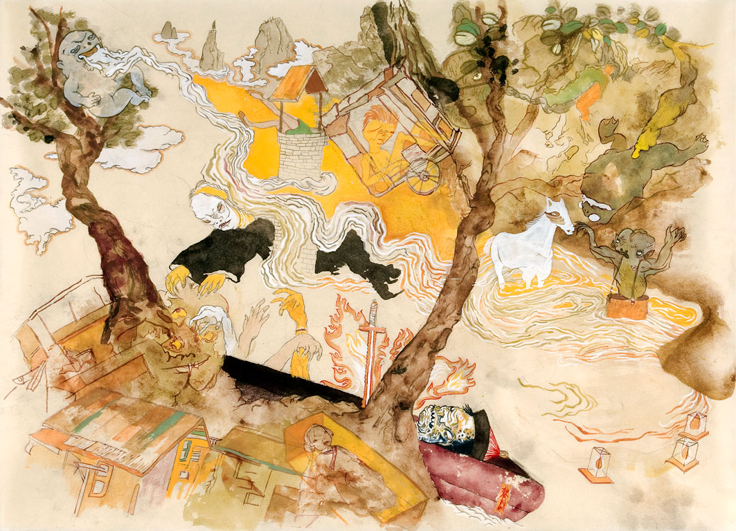 Gangshi Creek , 2008, 18.5" x 25", ink and paint pigments on mulberry paper