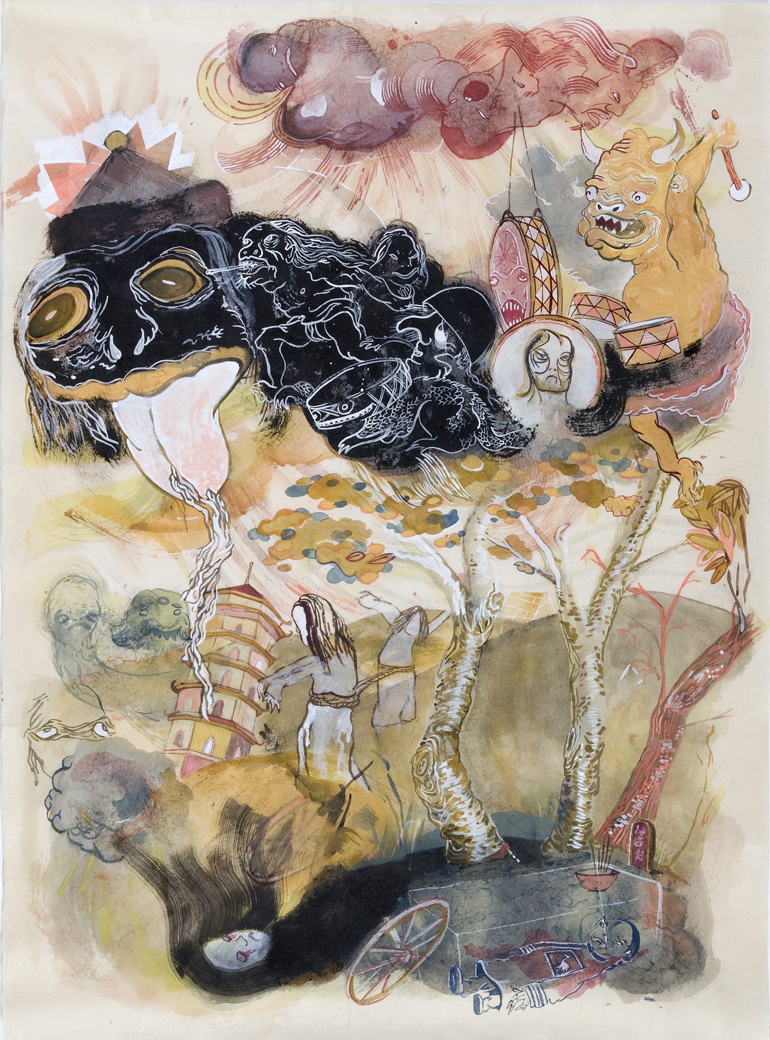 Storm God , 2008, 25" x 18.5", ink and paint pigments on mulberry paper