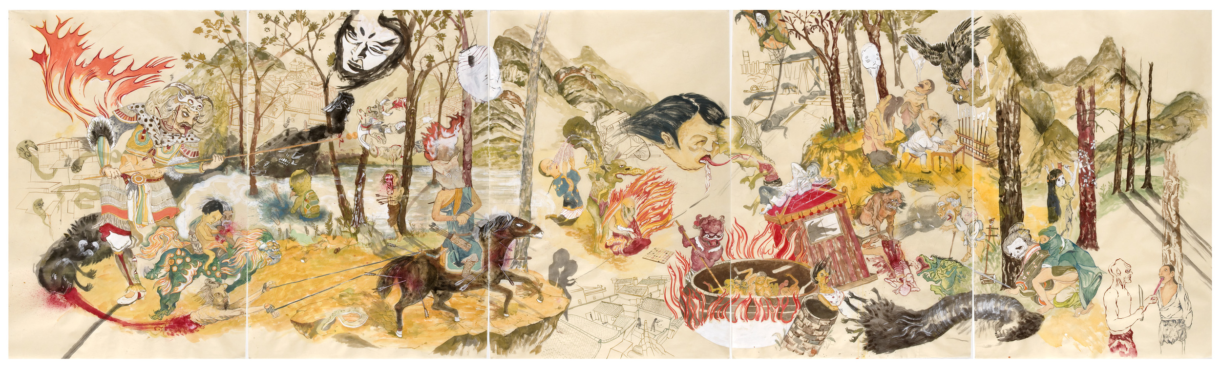  Forest Romp , 2009, 38" x 125", ink and paint pigment on mulberry paper