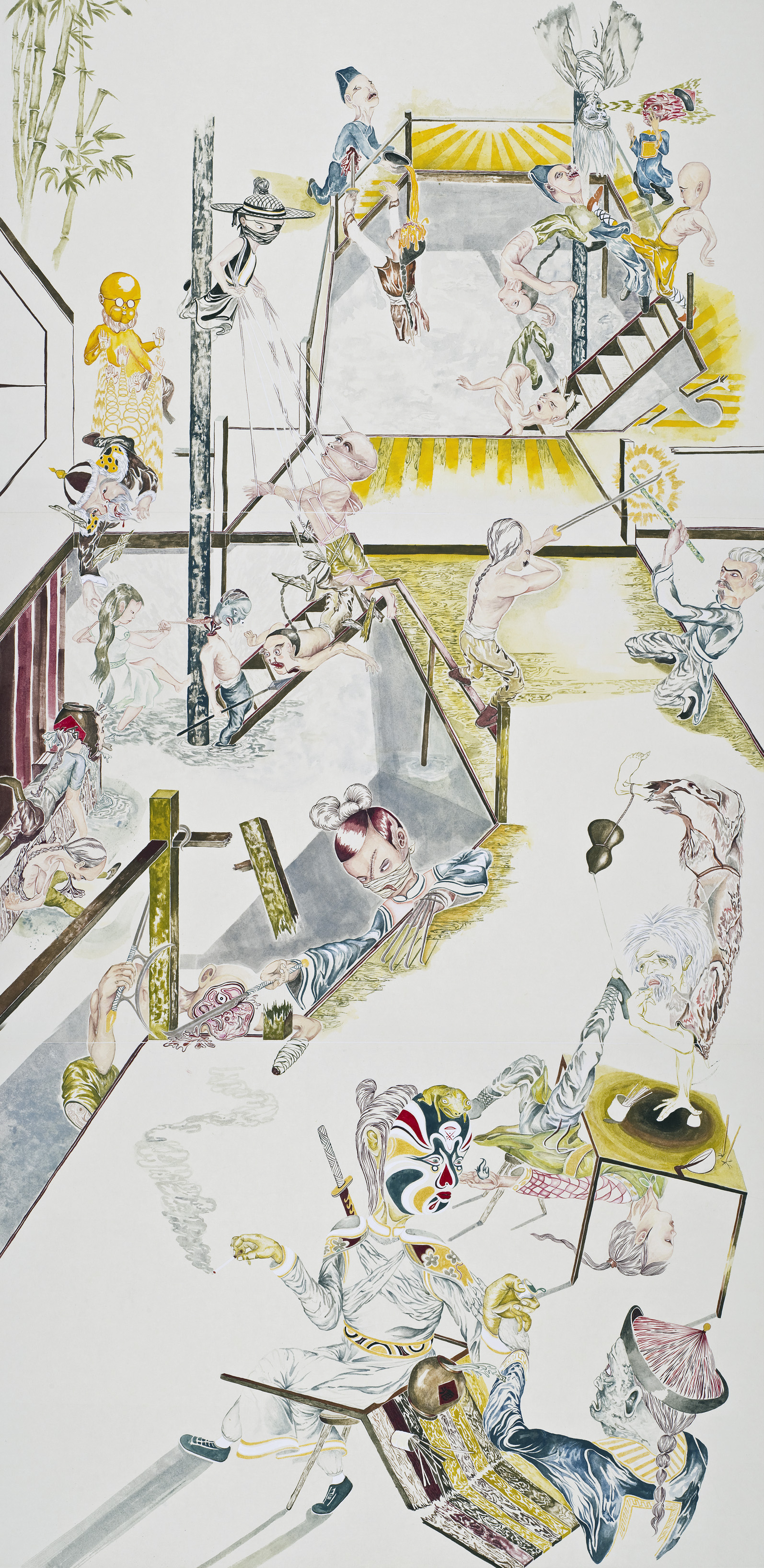Tavern Havoc pigment and ink on mulberry paper 75" x 38" 2015