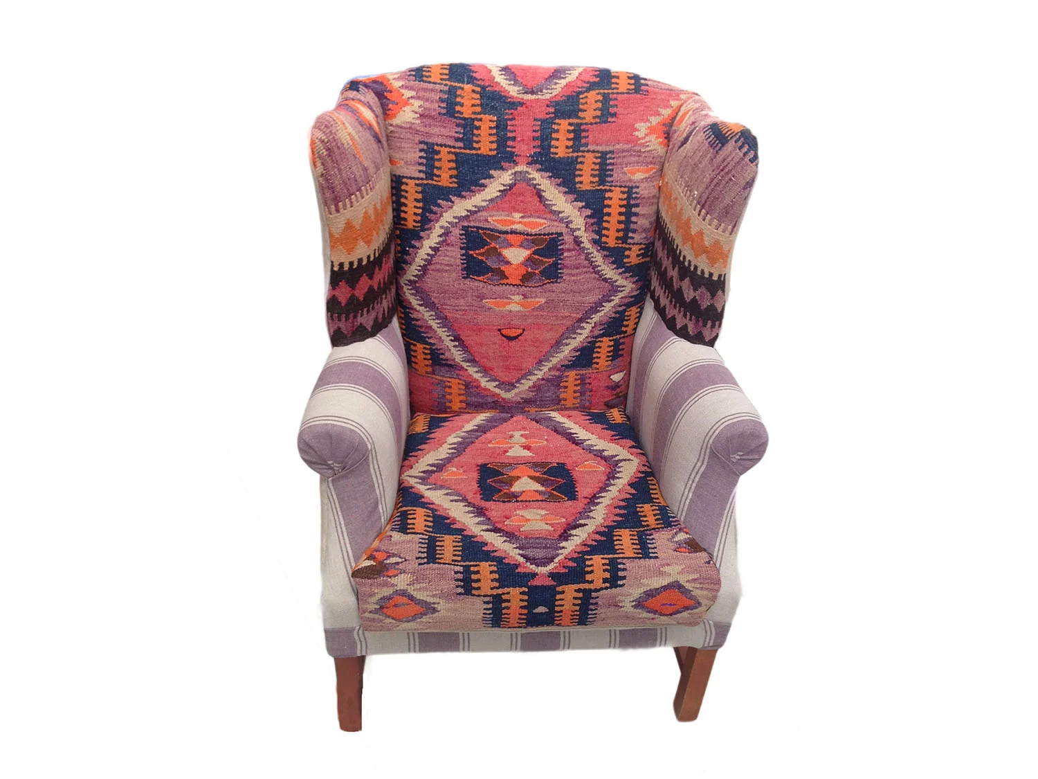Wingback Chair reupholstered with Mexican Style Rug.jpg