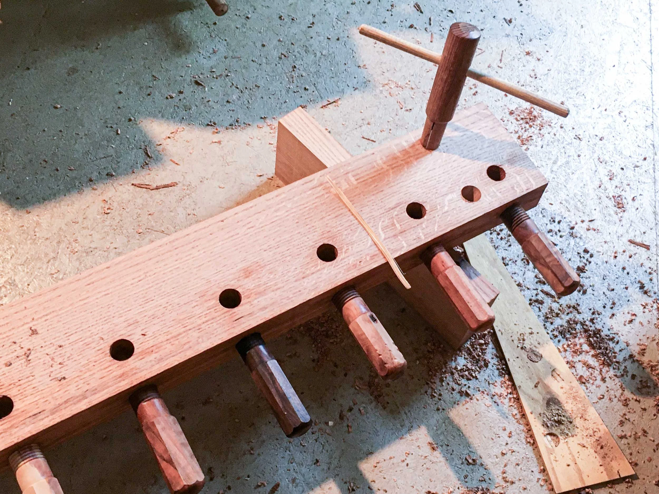 Reeming tapered mortices into Red Oak rod holder for the burro's legs
