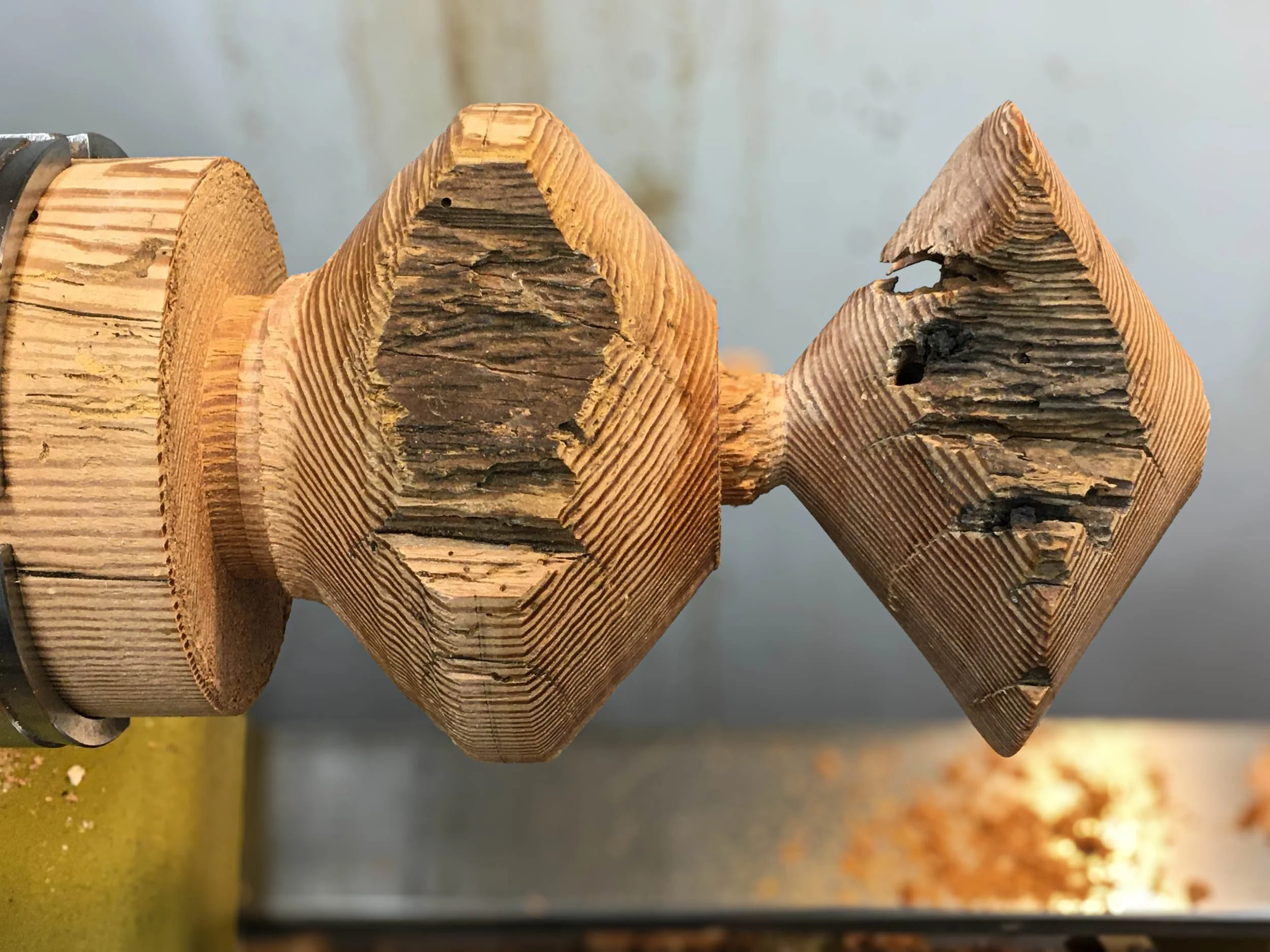 Turning old growth Long Leave Pine, originally from a house floor beam