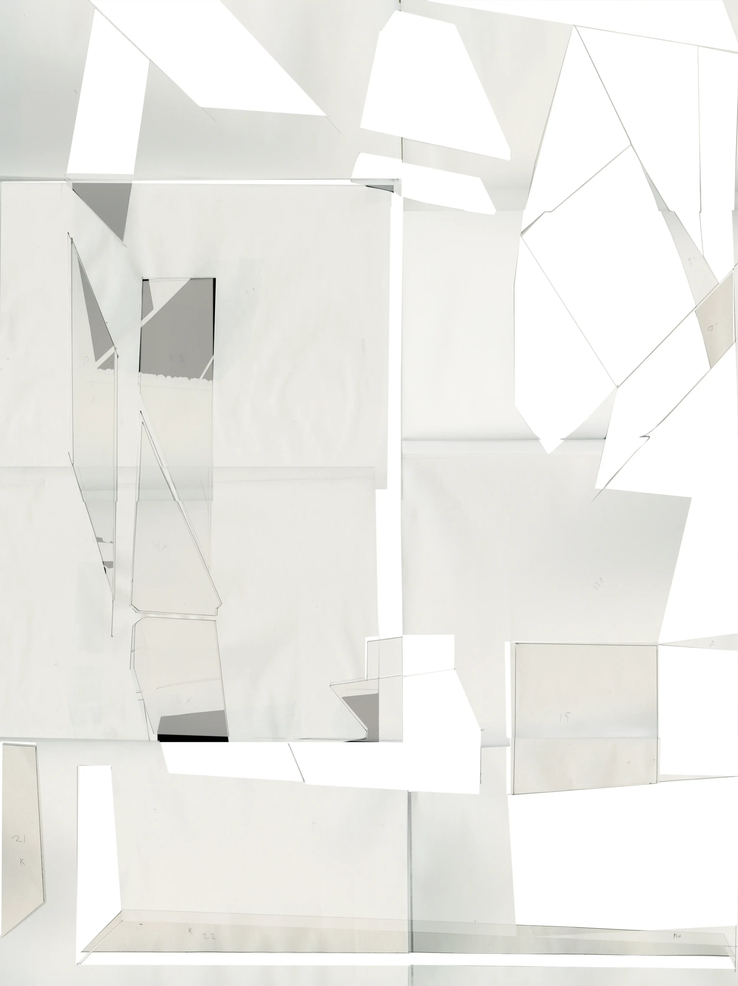 Cut and Fold Tangram, 2006 
Edition of 1 
Paper- Arches, Rives BFK, 22” x 30” (vertical)