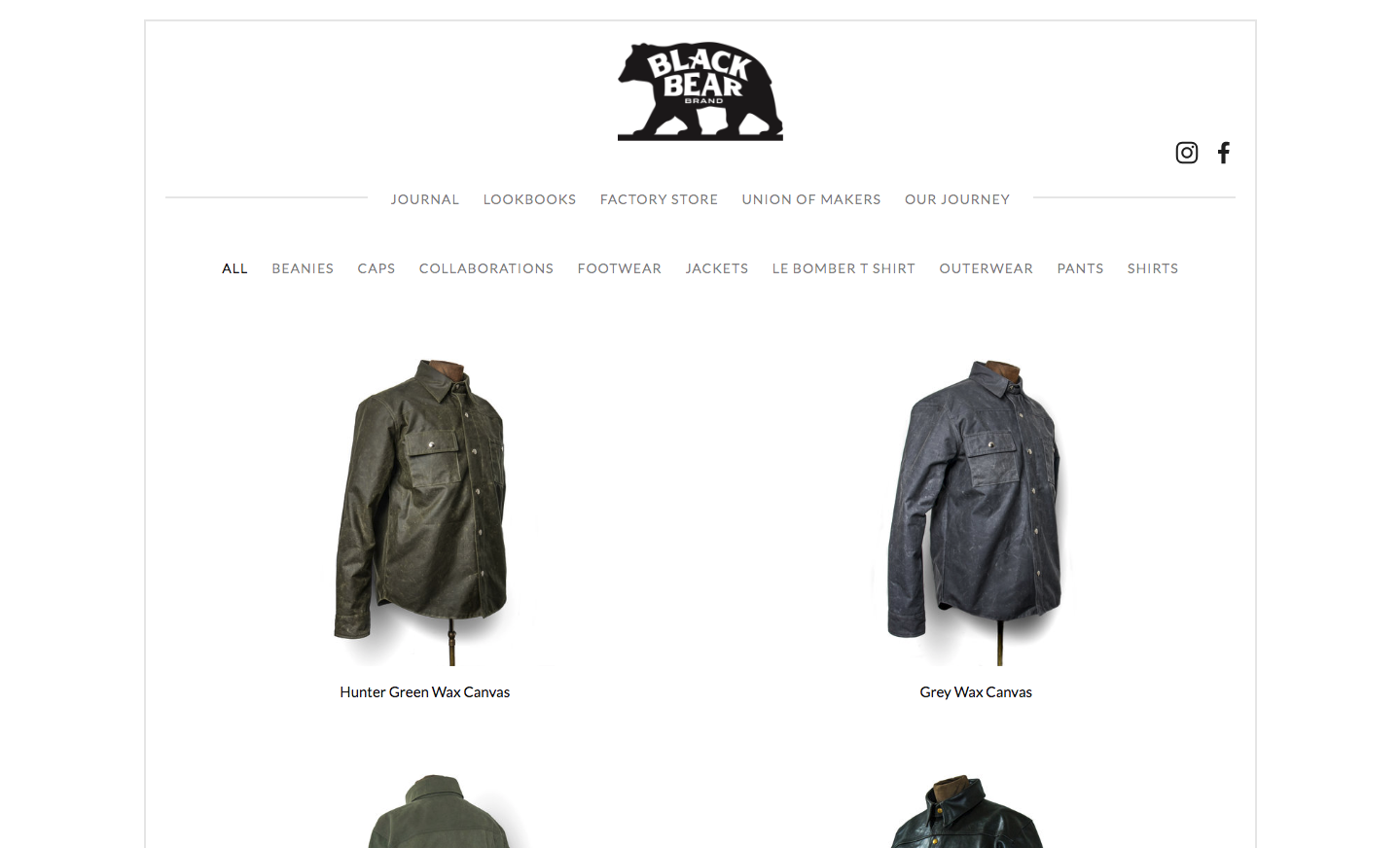 black bear brand store page