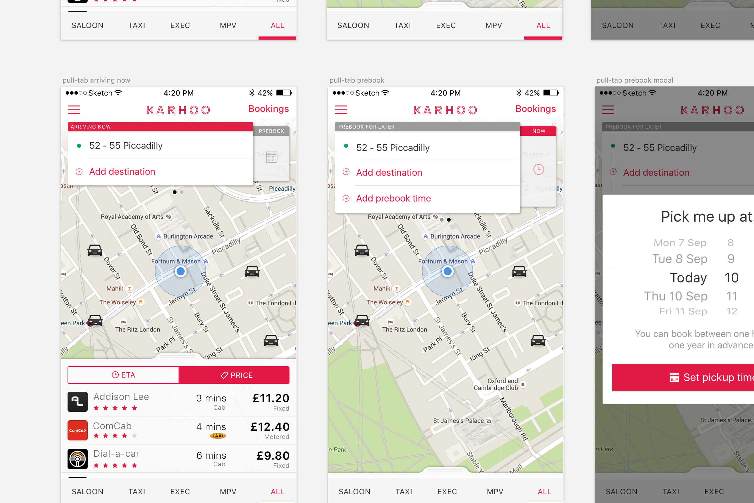 Work sample: iOS screen designs for Uber competitor, Karhoo.