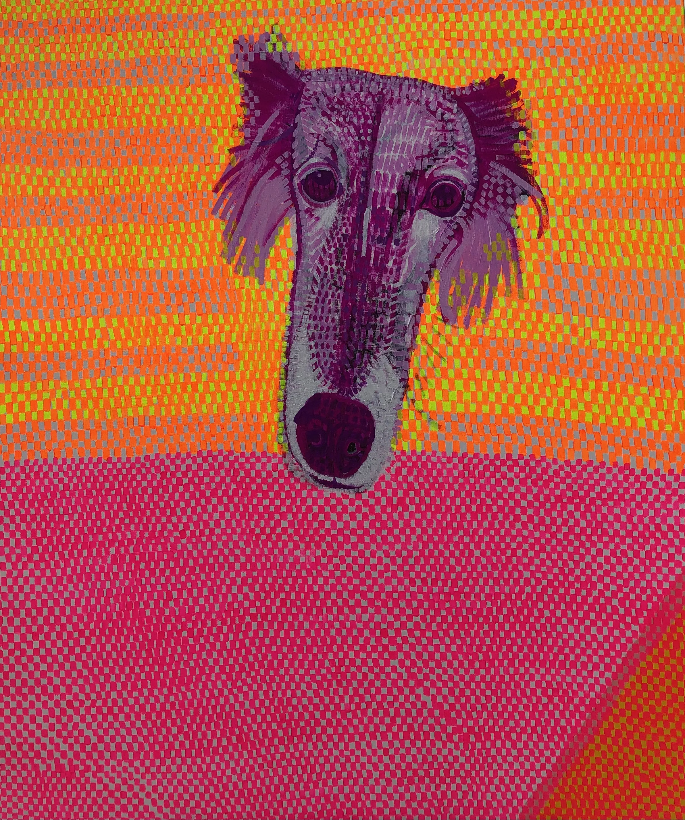 "Floating Dog Head (Luna)", 48" x 41", acrylic and gouache on canvas, 2019