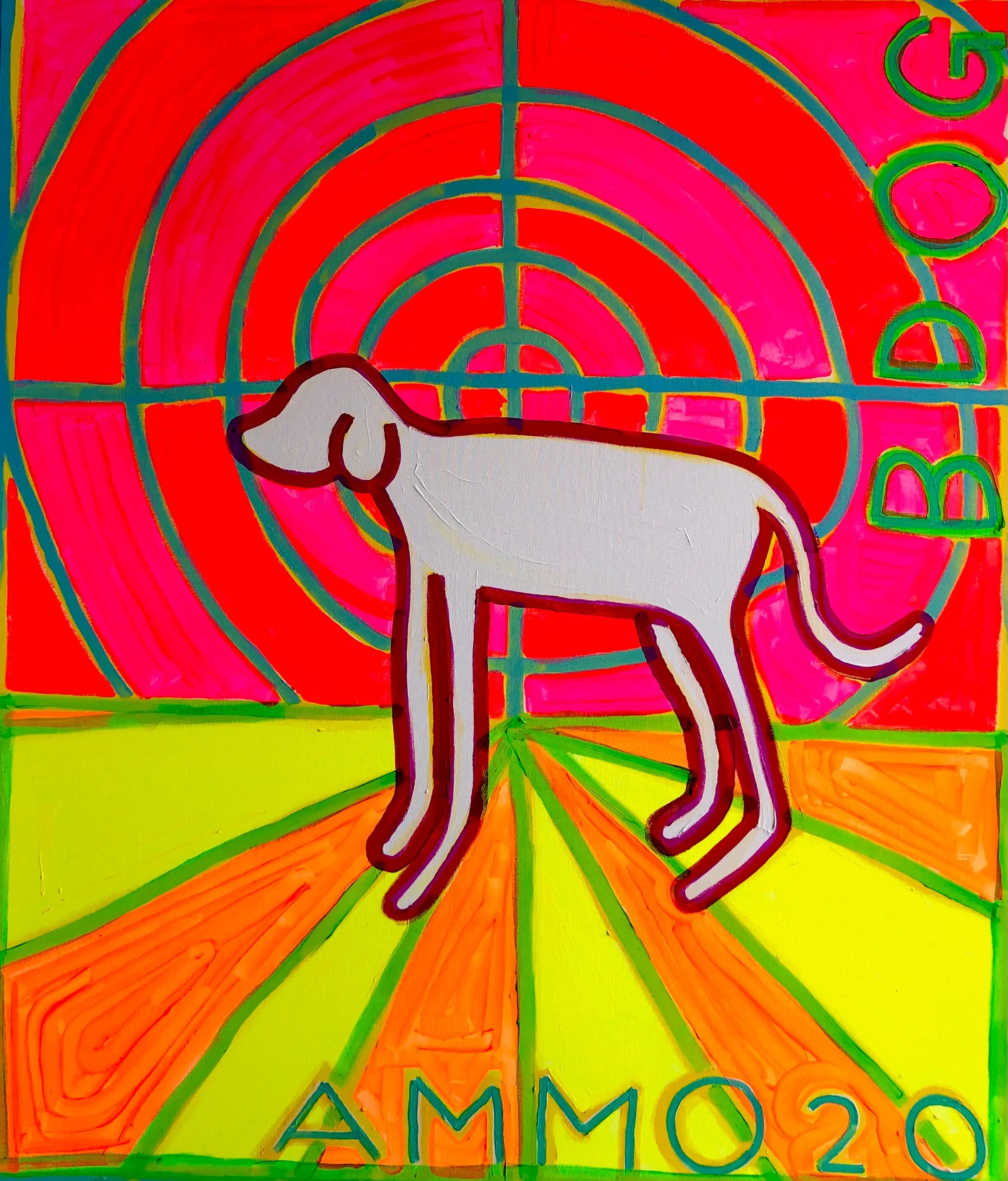 "BDOG", 48" x 41," acrylic and gouache on canvas, 2020 SOLD