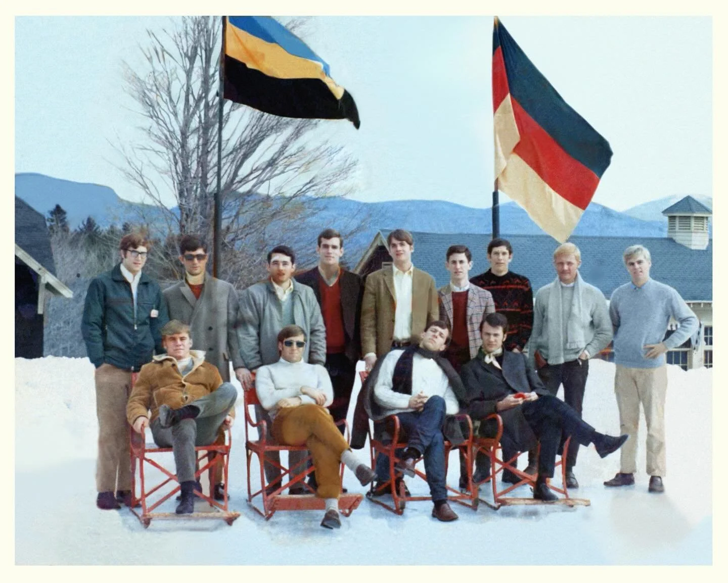 TWO days to the 85th.
📷February, 1969 &ndash; At the Lake Placid Club, the group gathers between sets, a winter backdrop far removed from Nassau Street.
By this decade, the Nassoons&rsquo; sound had been shaped by a remarkable run of arrangers (Pete