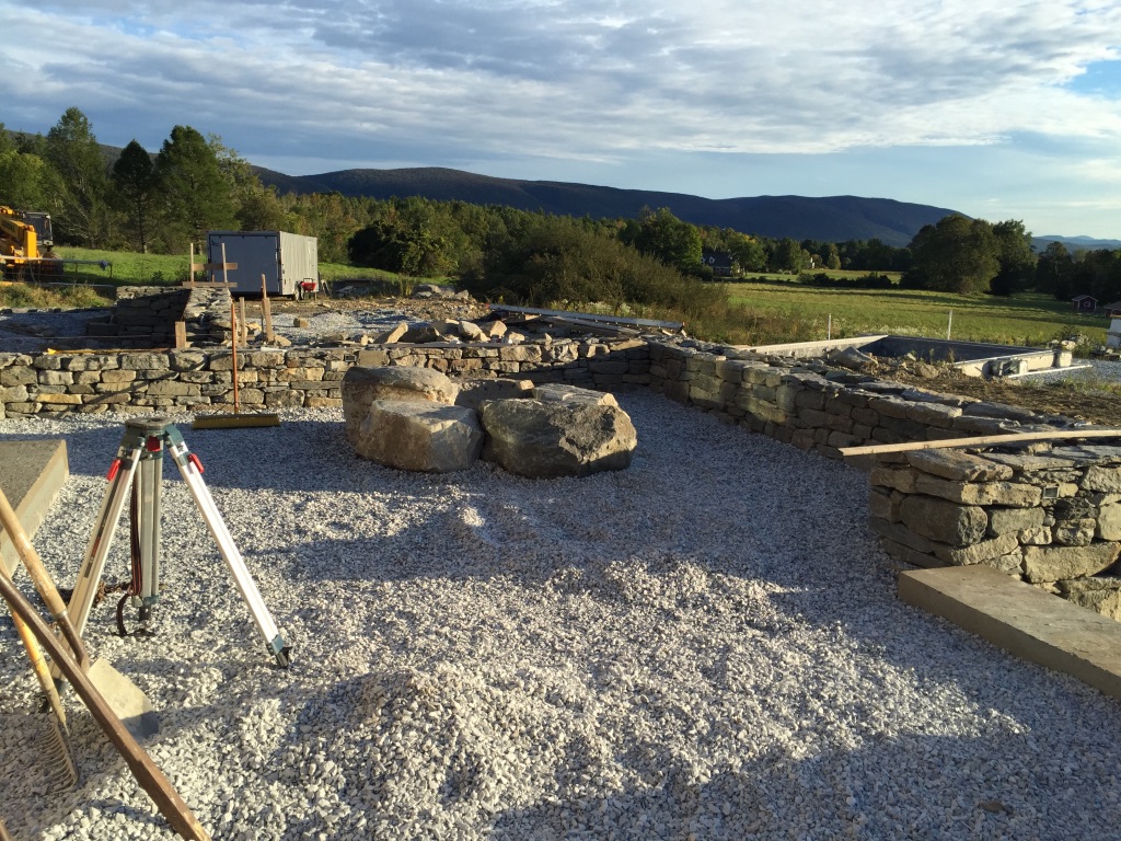 Firepit and terrace construction.