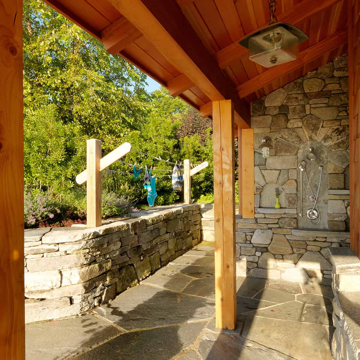 Clothesline and shower.