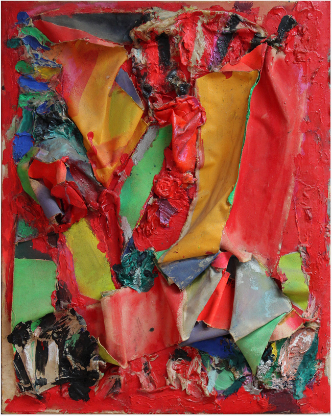 "Red studio one" 1992: acrylic and canvas collage on canvas, 88 x 71 x 8cm