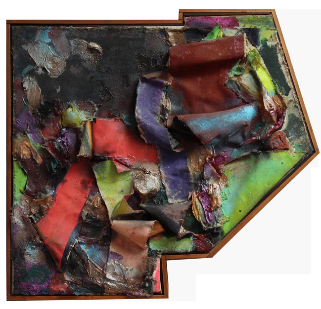 "Arrowed" 1992: acrylic and canvas collage on canvas, 62 x 67 x 8cm