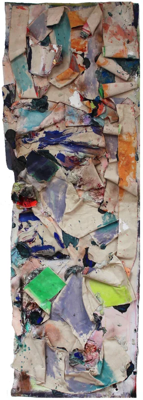 "Café Marac" 1992: acrylic , mixed media and canvas collage on canvas 180 x 58 x 8cm
