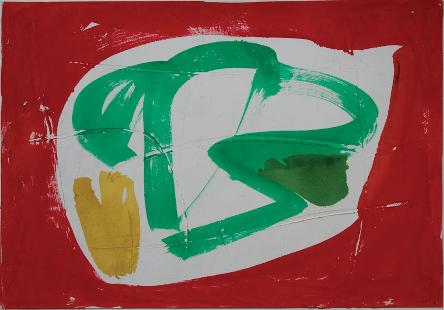 "Red Surround" 2005: acrylic on paper, 36 x 50.5cm