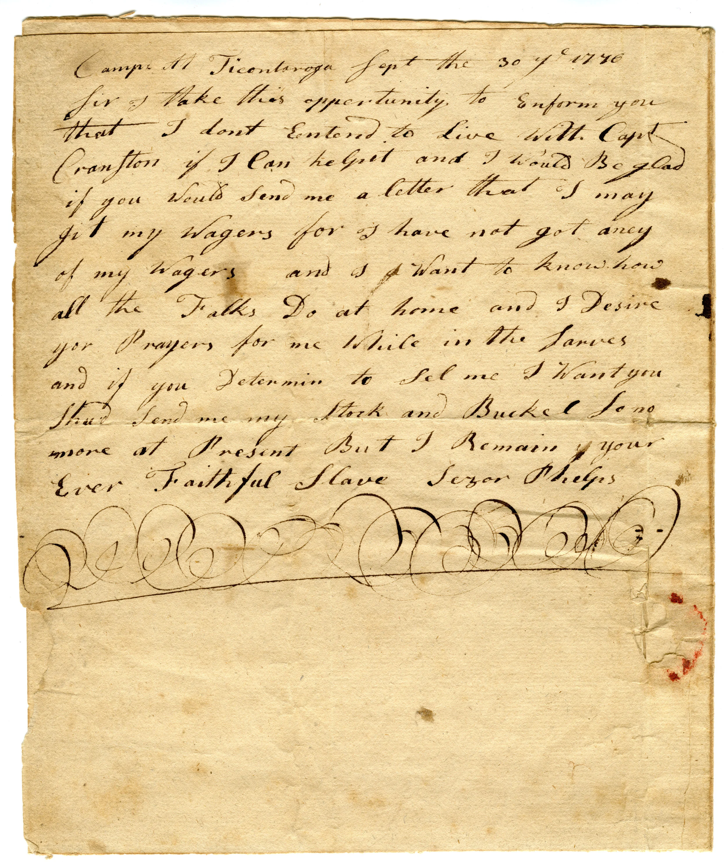 Caesar's letter to Charles Phelps, 1776