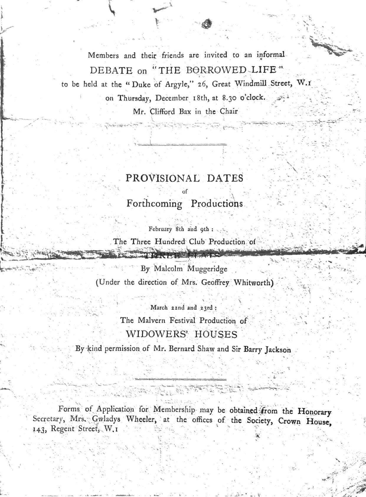 Page 3 of the Playbill for "The Borrowed Life"