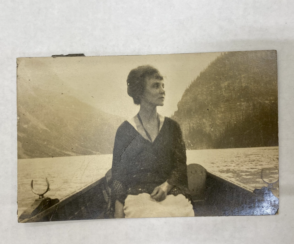 Undated photograph of Catharine in a boat, found in her papers at SCUA