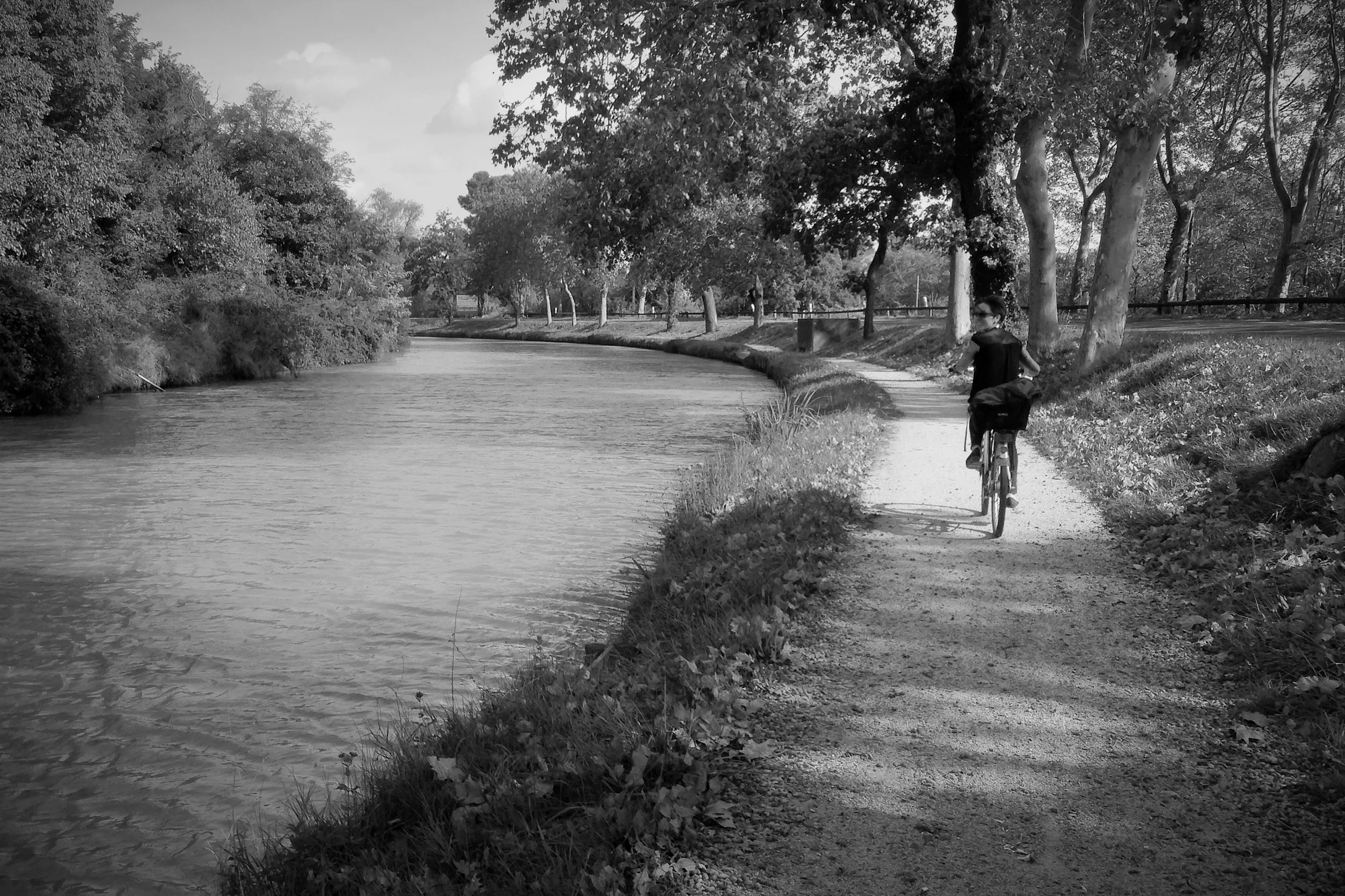 Riding along the canal. Canal du Midi