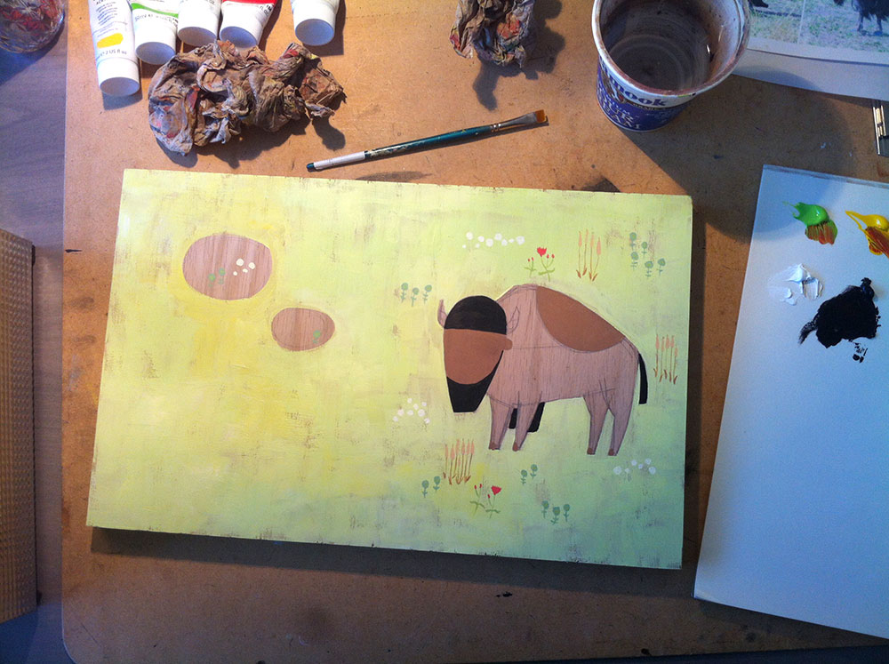 blocking out the main color and wood shapes