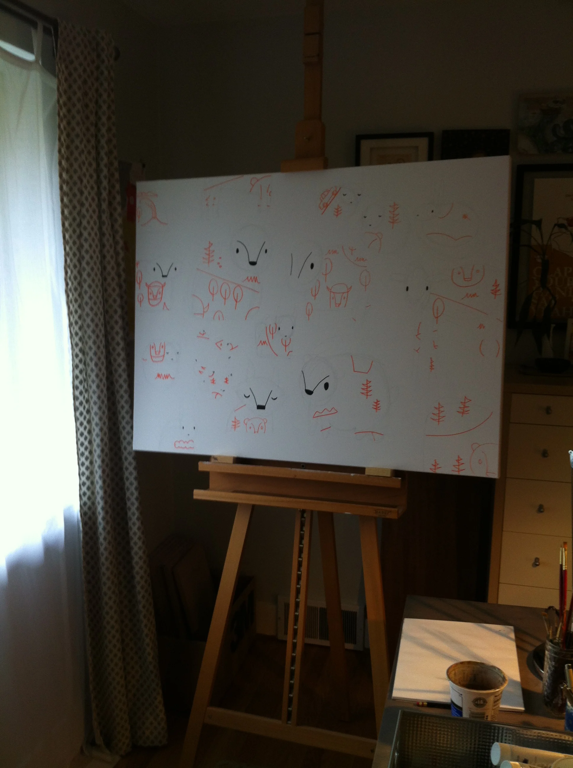 Roughing in on canvas