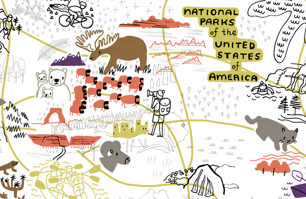 Close up from in progress National Parks map