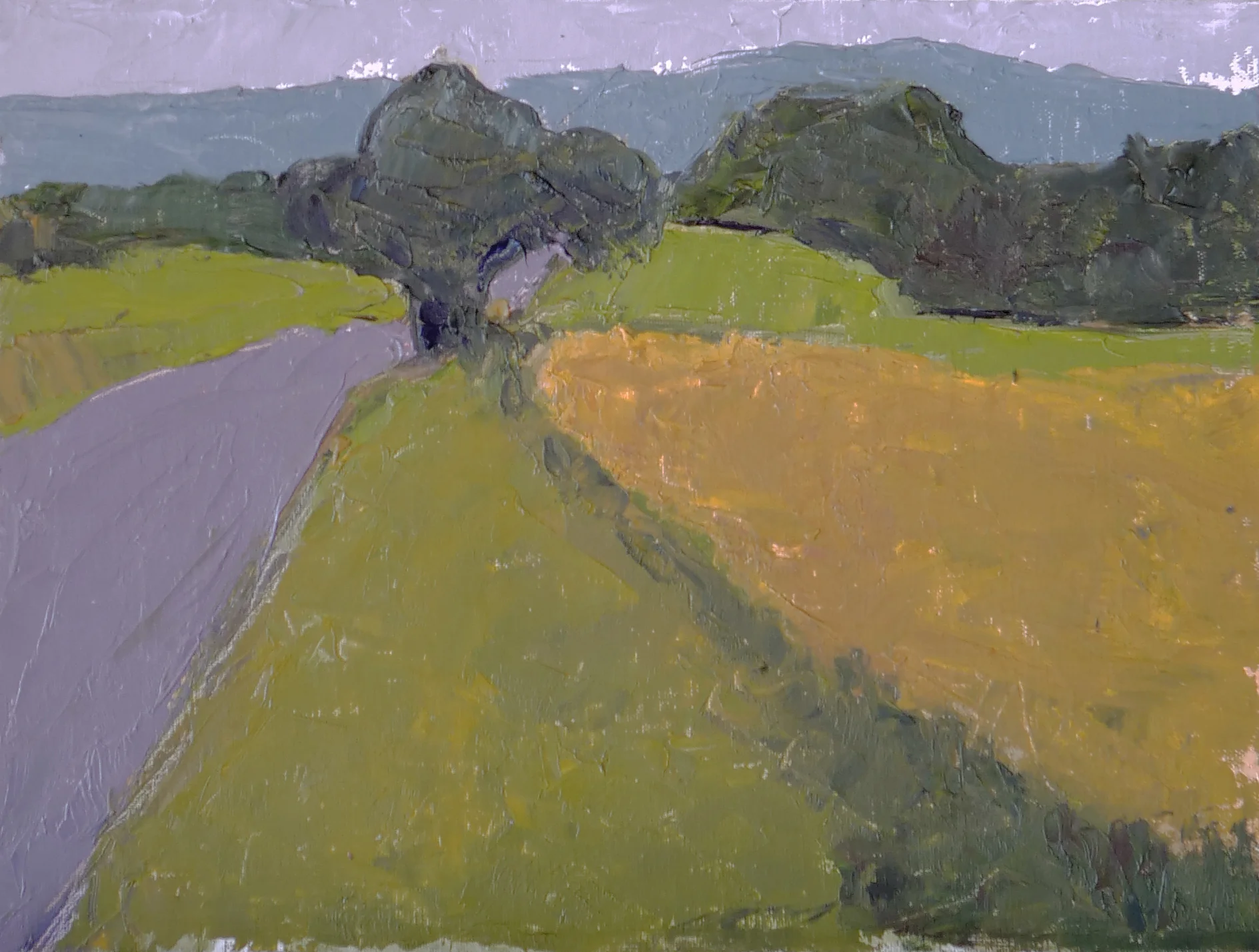 Baldwin Hill Rd Berkshires (overcast day), oil on linen board (8"x10")