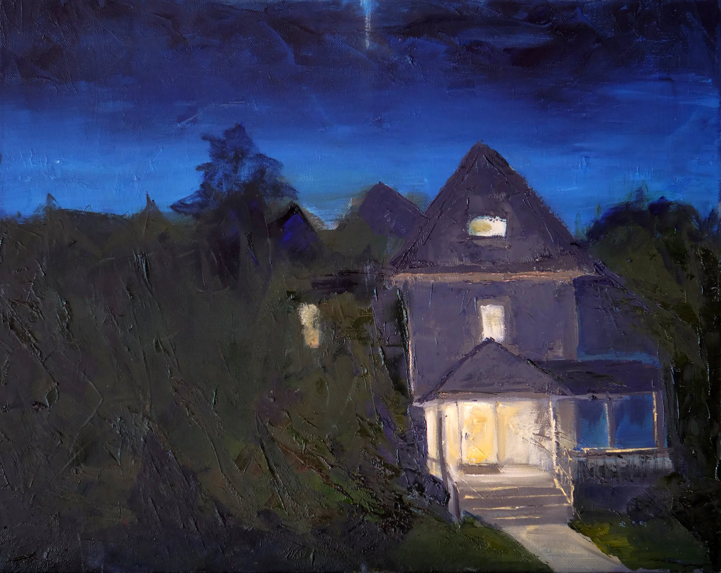 Door at night, oil on canvas (16"x20")