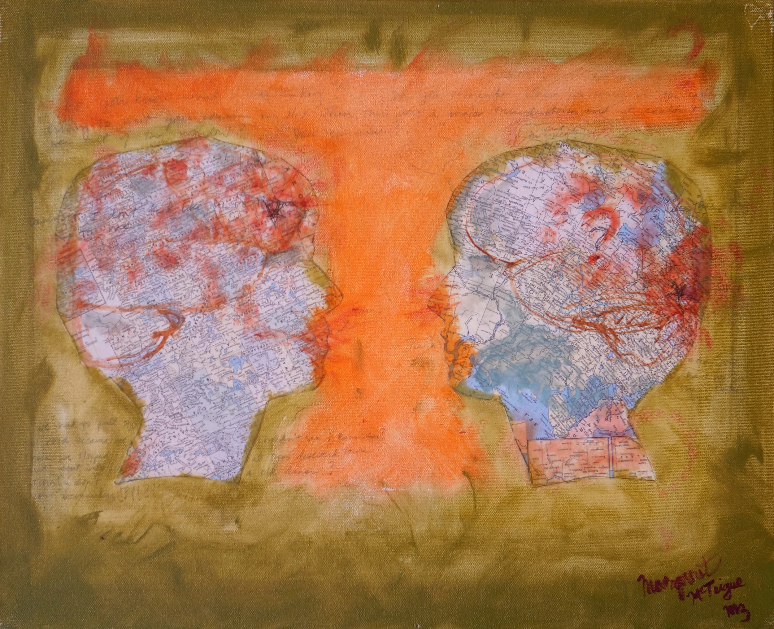 Talking heads, oil and mixed media on canvas (16"x20")