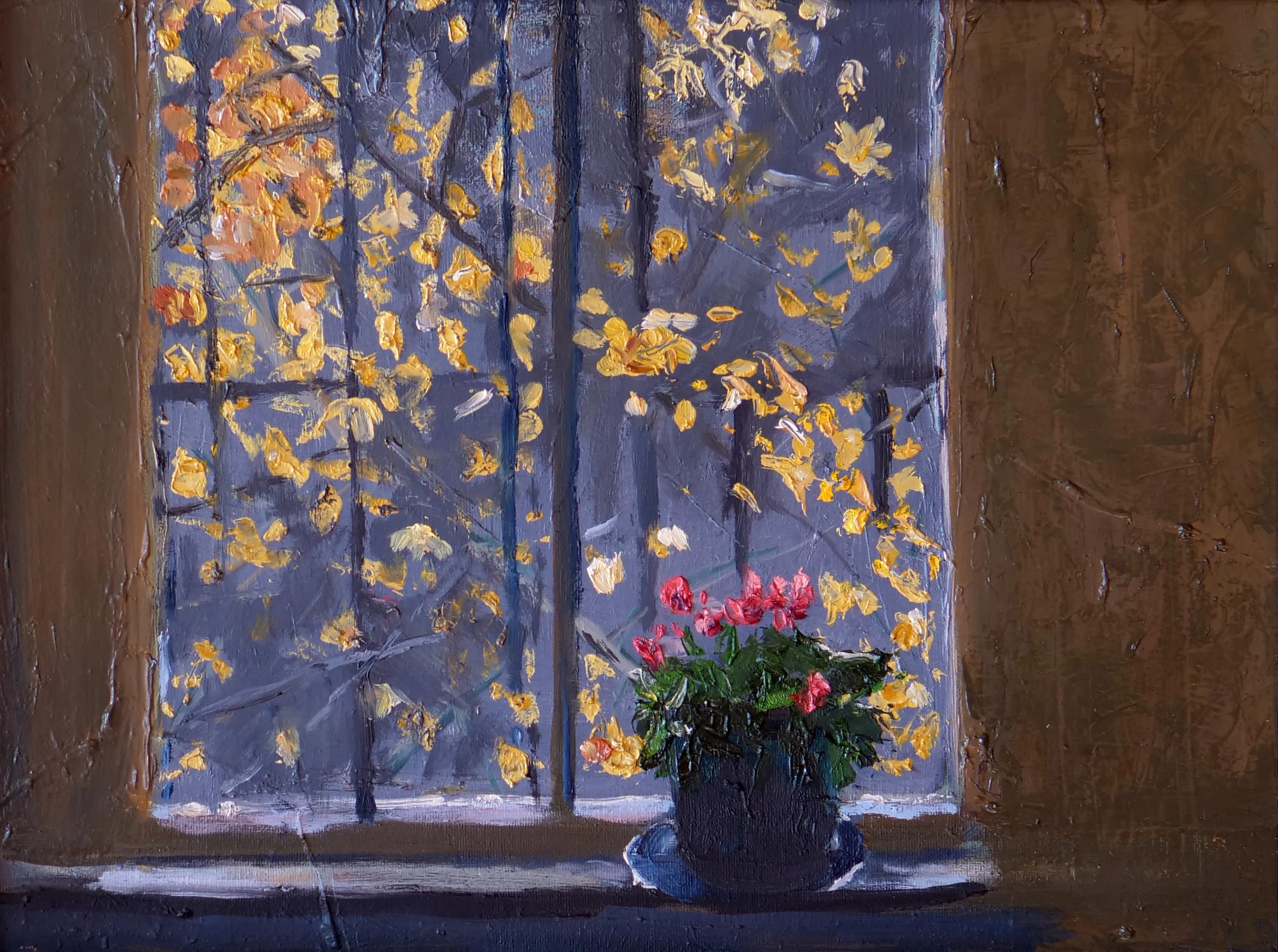 Autumn window Boston, oil on canvas (12"x16")
