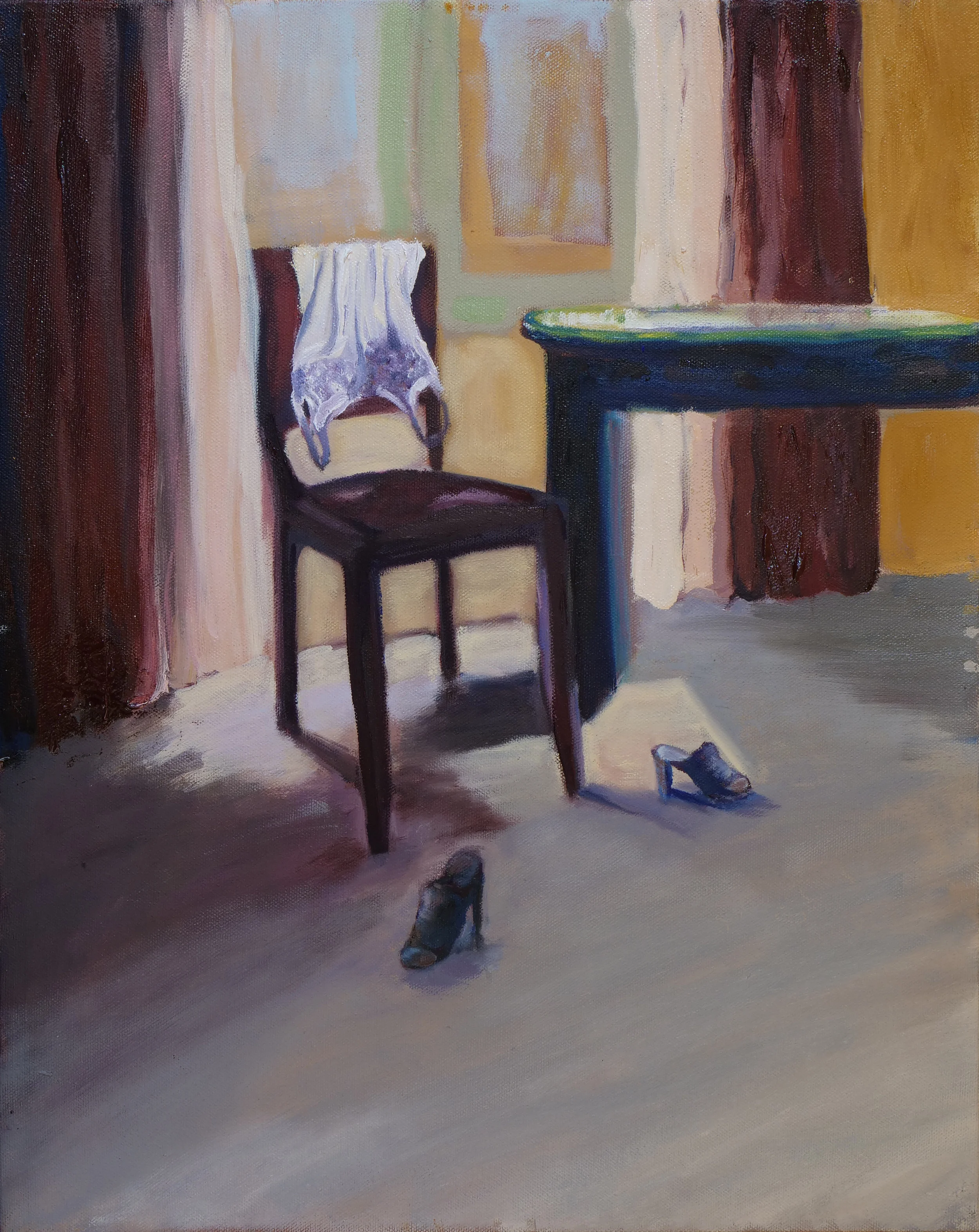 Shoes and camisole, oil on canvas (16"x20")