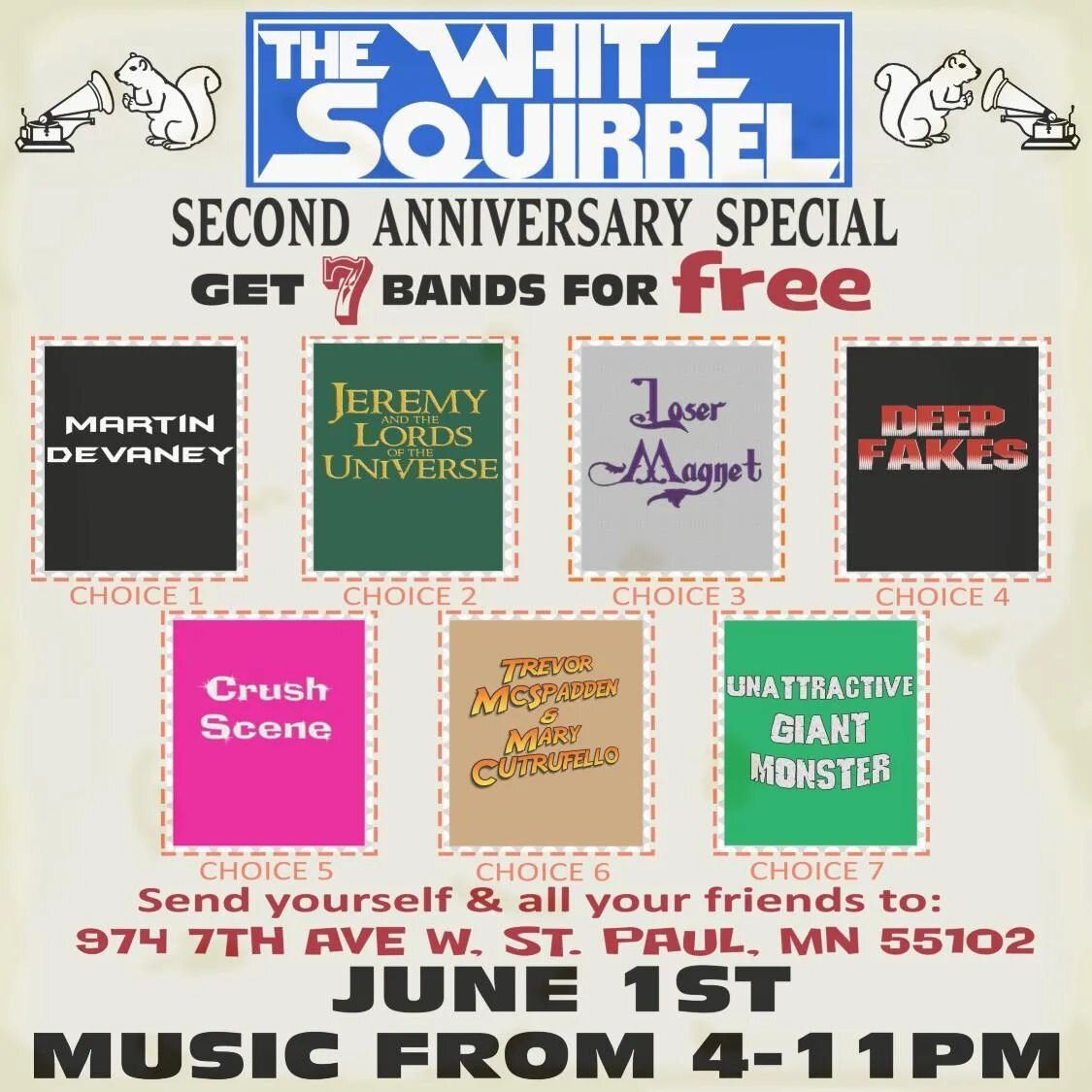 1st show June 1 @whitesquirrelbar for their 2nd anniversary ! With @martin_devaney @unattractivegiantmonster @crushscene_band @losermagnetsucks and more.