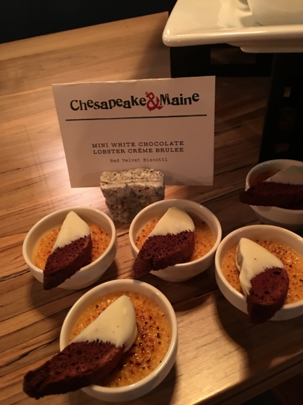 Mini White Chocolate Lobster Crème Brulee with Red Velvet Biscotti