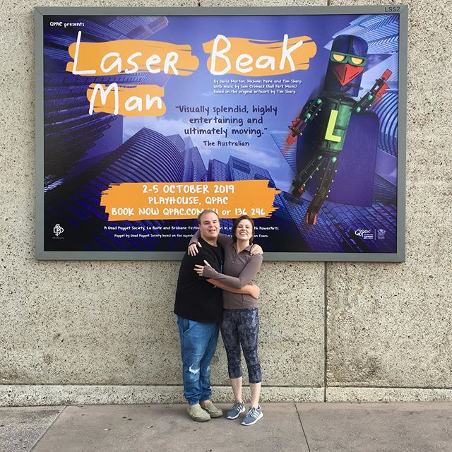 Here&rsquo;s me and my brilliant friend @laserbeakman Tim Sharp. We get to live in Tim&rsquo;s bright, bold, funny, and touching world of Power City in @deadpuppetsociety &lsquo;s Laser Beak Man. Today we head up North to Cairns for our first stop on
