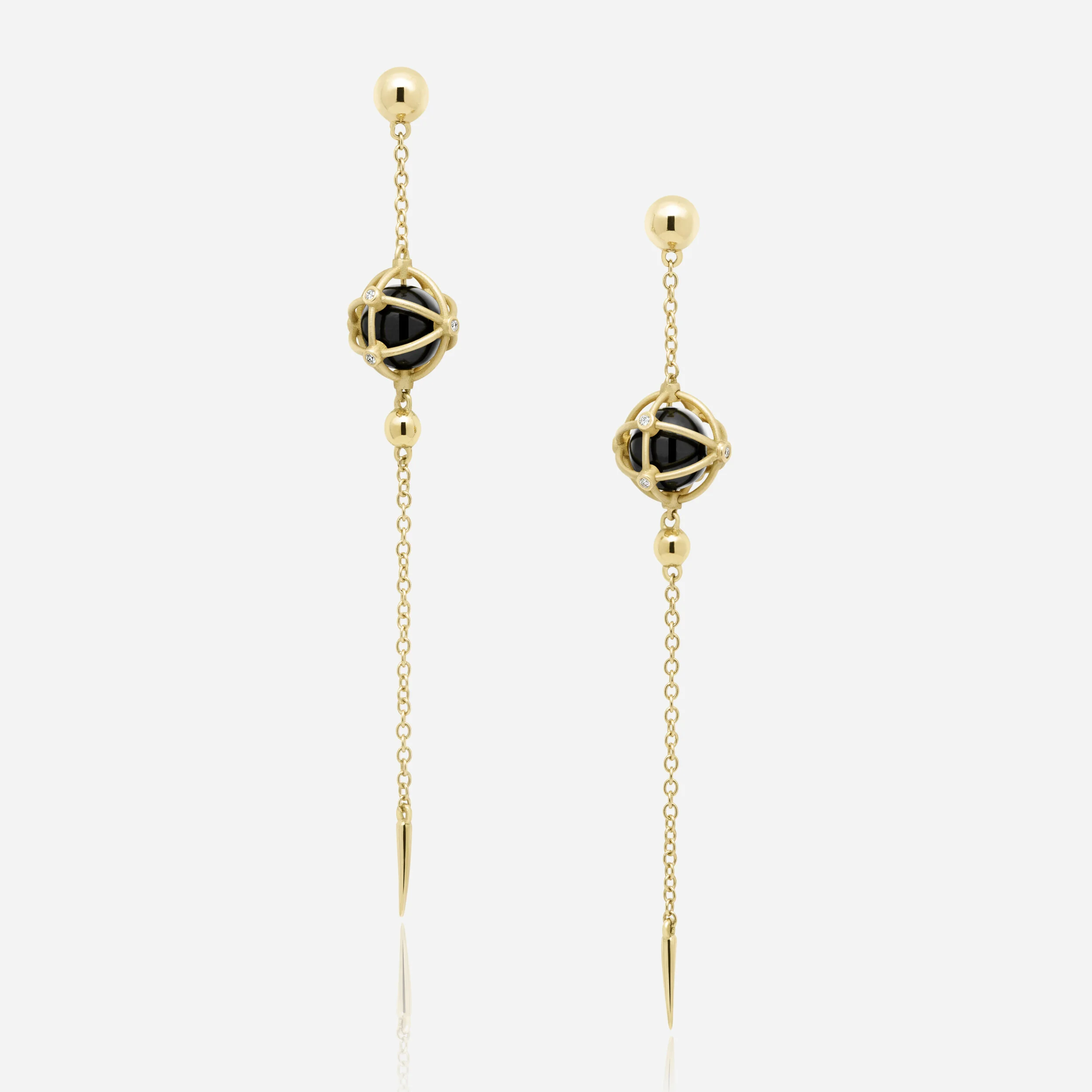 Caged Black Jade Orb Drop Earrings