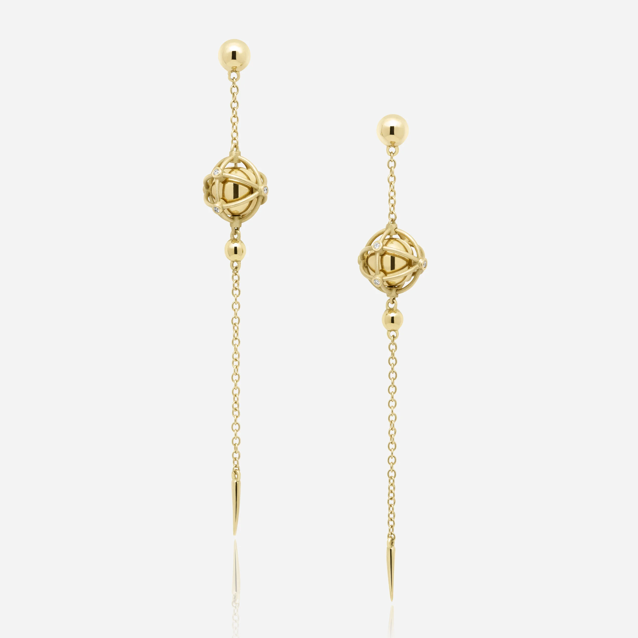 Caged Gold Orb Drop Earrings
