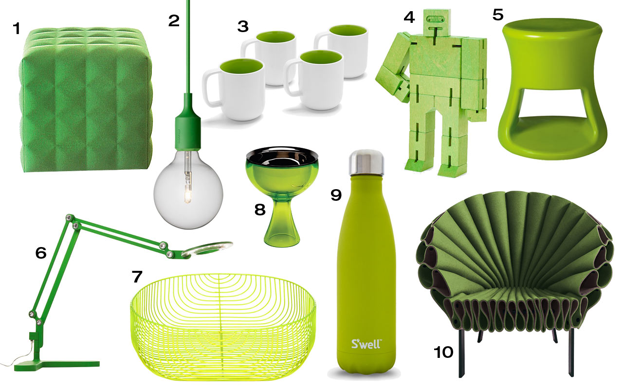 Just look at all the things that can be Yellow Based Green: 1) A lumpy Kleenex box cover with no hole for getting the Kleenex out.. 2) One of those light bulbs that's hard to look at or it gets burned into your retinas for a half an hour. 3) Wine glasses for drinking flights of wine while you are watching The Crown. 4) One of those toys that your kids beg for and then never look at again once they get it home but you save it for 10 years anyway. 5) A large open mouth without any eyes. 6) An extra arm with a magnifying glass and a light on the end for seeing stuff when you are over 40. 7) A nice basket for cats to sleep in. 8) The Holy Grail. 9) A super special thing to drink wine out of when you are in need of a lot of wine at once. 10) A chair that would last about 45 minutes in my house before someone totally destroyed it and then my husband would have a nervous breakdown.