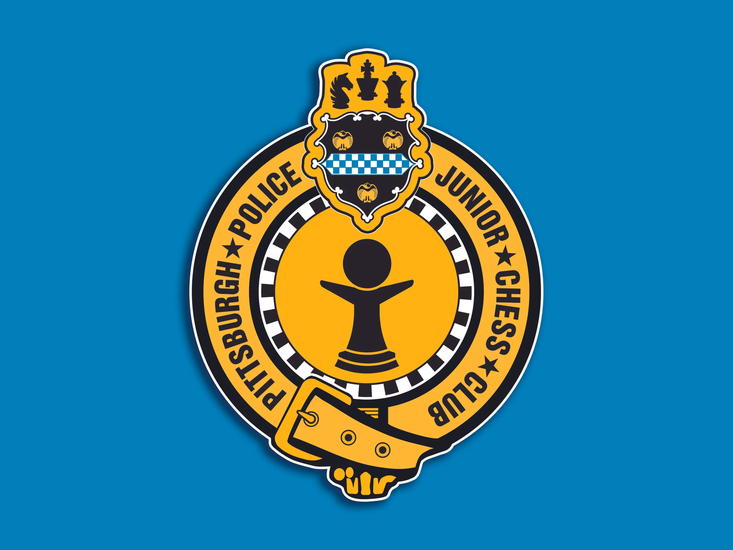The official Pittsburgh Police Junior Chess Club logo. (I got special permission to incorporate the Pgh Police badge art into the mark).