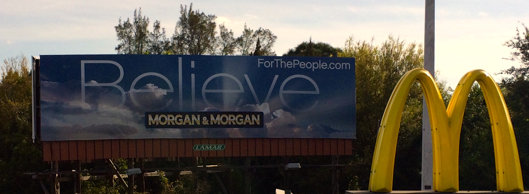It appears I should get injured in Florida by whatever means I am able to accomplish. By a curious quirk in Florida law (brought to you by the folks that receive half of your settlement) it appears you can get rich just by *being* injured. Pain 'n suffering in Florida is financially remunerative! Pictured is one of the Law Firms', Morgan & Morgan, simple refrain, for the people of of course...