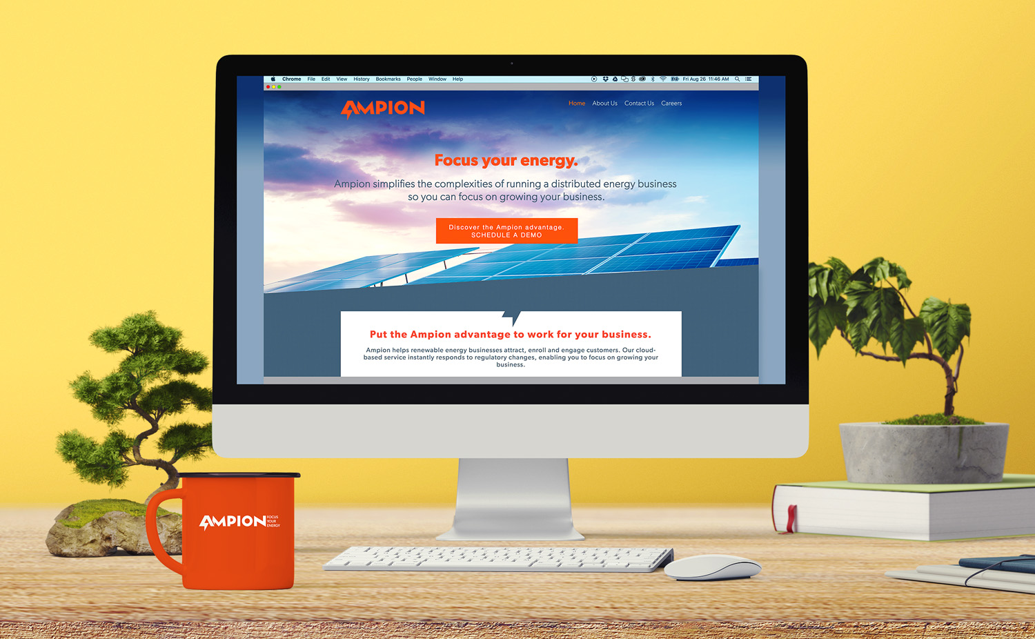 the ampion website Utilizes a couple of core principles from landing page design: it clearly describes the benefits of the service and has a clear call to action. 