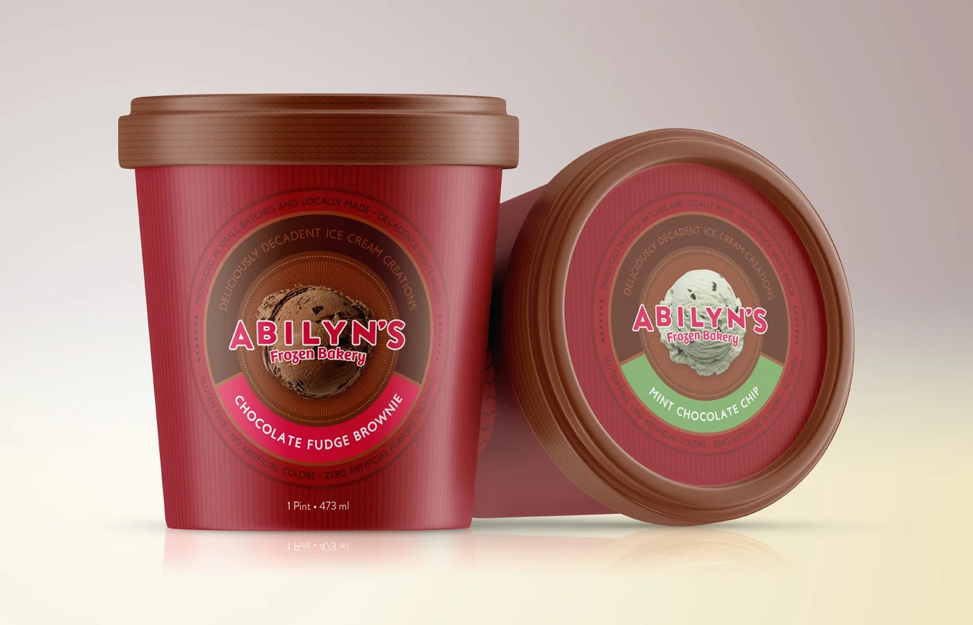 Package design for ice cream pints, using the logo system to highlight flavors.