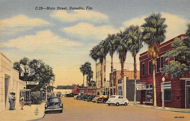 A Dunedin Main Street Postcard, circa 1950's.⁠
The Black Pearl's new face will emulate this white brick design shown here.⁠
Stay tuned for more updates!