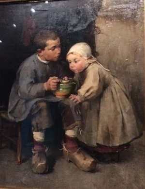 Helene Schjerfbeck, Pikkusiskoaan ruokkiva poika, 1881