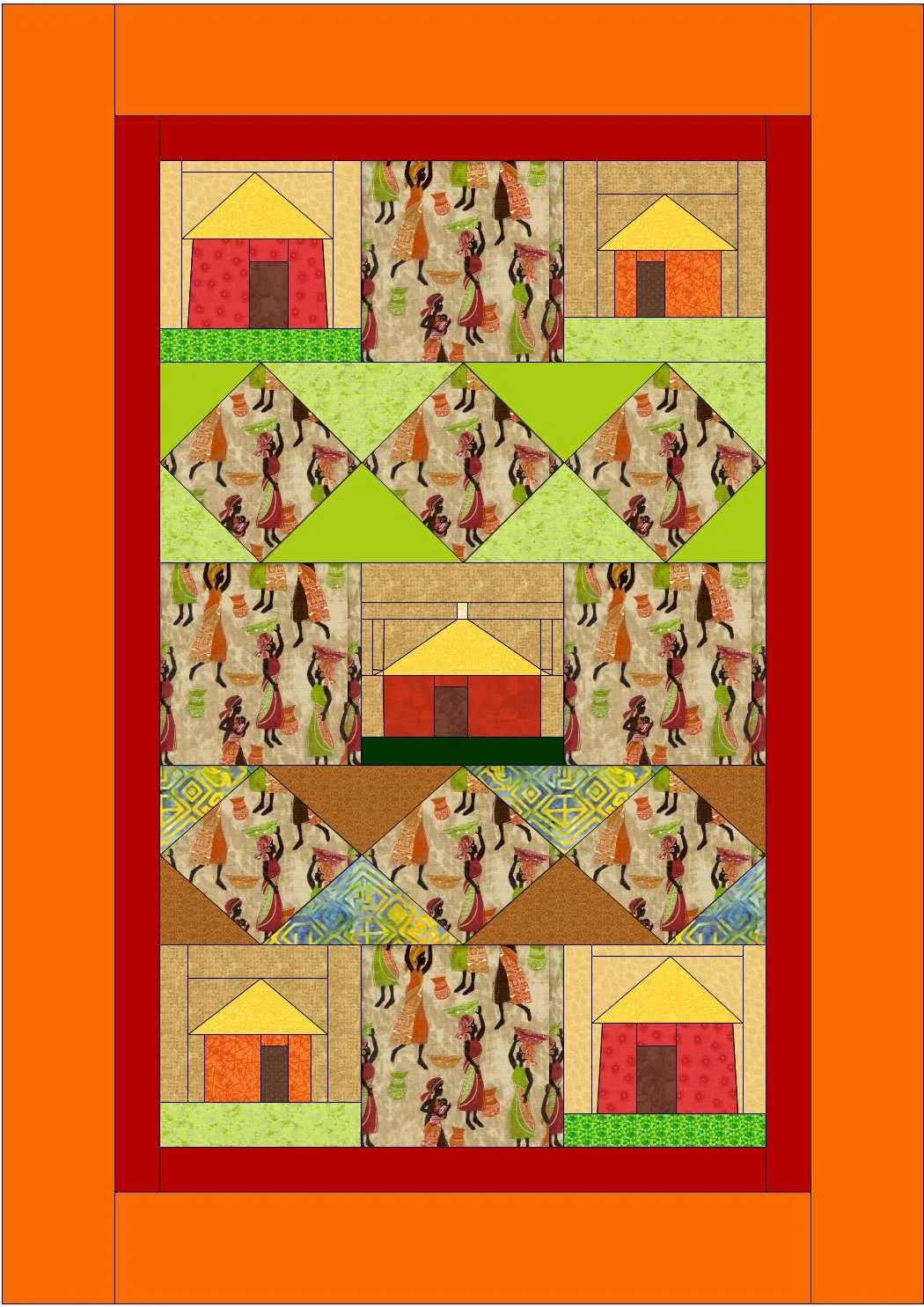African Village Quilt Design 41 x 58 inches