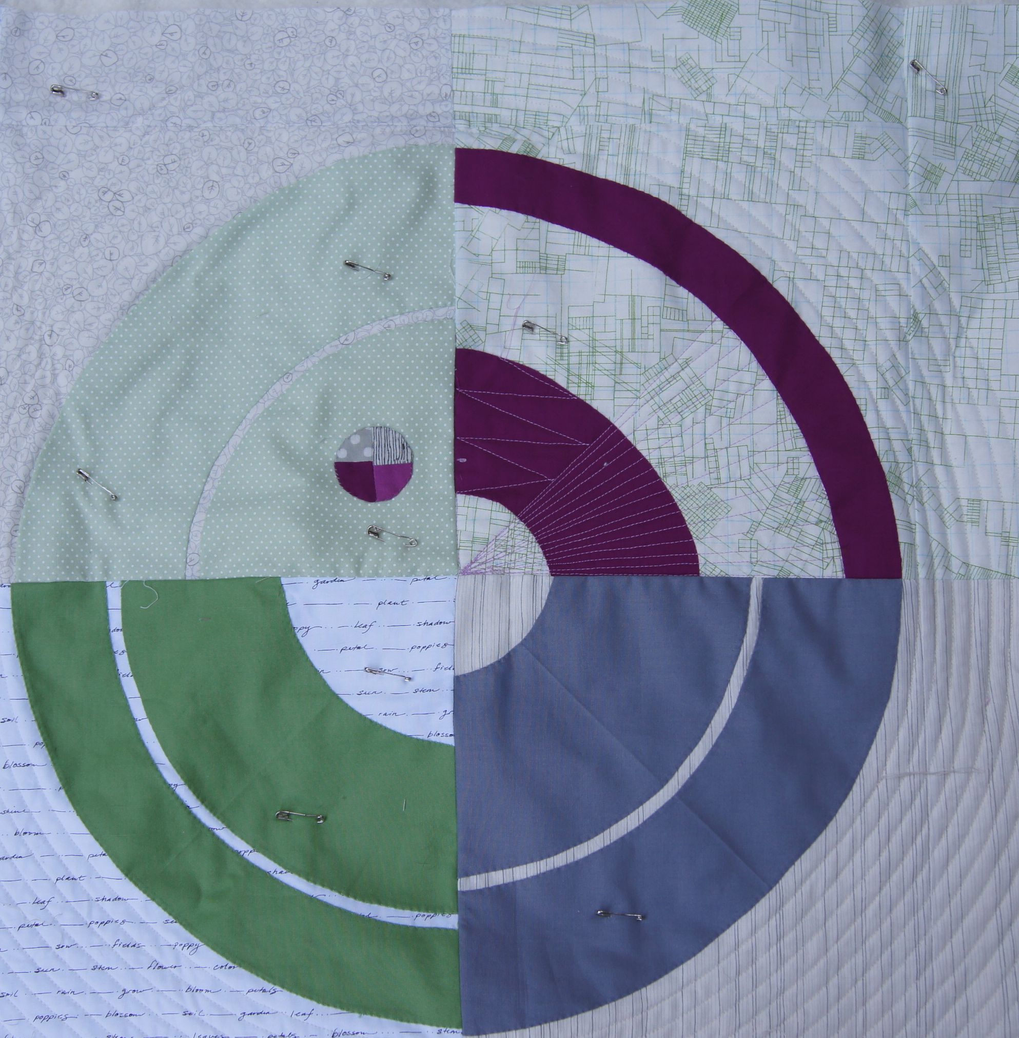 Circle Quilting! WIP. Pattern is Carolyn Friedlander's Bull Eye from her book Savor Each Stitch. Photo is of one quadrant of the quilt. 