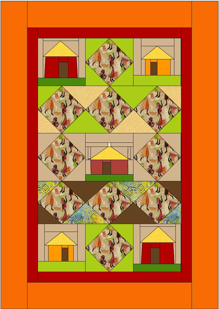 African Village with Diamonds Quilt Design
